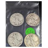 (4) Walking Liberty Halves Various Dates