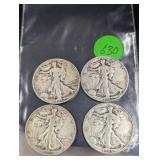 (4) Walking Liberty Halves Various Dates