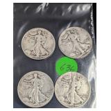 (4) Walking Liberty Halves Various Dates