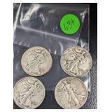 (4) Walking Liberty Halves Various Dates