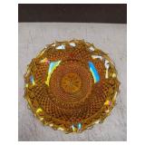 vtg 'Diamond Point' bowl marigold carnival glass