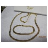 Gold tone Herringbone Necklace + Bracelet New |