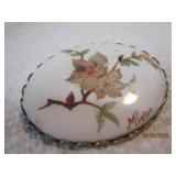 Signed Porcelain flower Pin Oval | 1.75