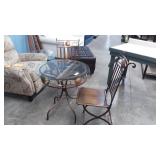 glass top patio table w/ 2 folding chairs