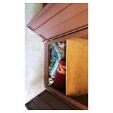 brown metal cabinet & contents