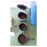 cast iron minature kettle, skillet, coal & pot