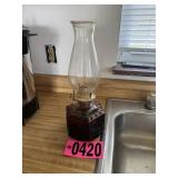 Vintage ruby red pressed glass hurricane oil lamp