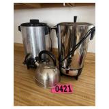 (2) Beverage dispensers and kettle