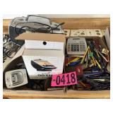 (2) Flats: Office and desk supplies, Tomtom,