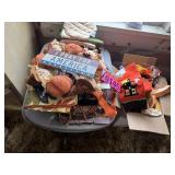 Plastic tote and box of Fall & halloween