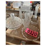 Flat of clear pressed and cut glass pieces: candy