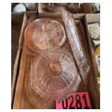 Flat of pink depression glass casseroles and
