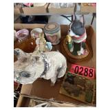 Flat of dog statues and other decor