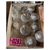 Flat of vintage pressed and blown glassware: