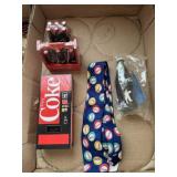 Coke collectibles, mini pop machine, mens tie,