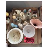 Flat of small decorative ceramics, bud vases,