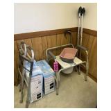 Lot of convalescent items: bedside commode,