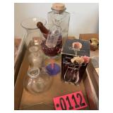 Flat of bud vases, mini bottles