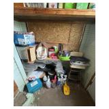 Contents of bottom shelf and floor: Cleaning