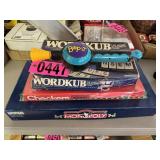 Kids games, Bop-it, Monopoly, Checkers, Wordkub