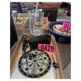 Miniature dart board and beverage dispenser and