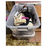 (2) Plastic totes, one with purses