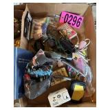 Flat of misc. items: cords, coin book, party