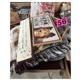 Flat of dog decor signs and throw blankets