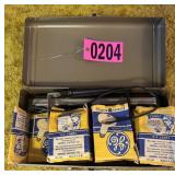 Vintage work light with bulbs in metal carrying