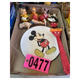 Flat of vintage Mickey Mouse figures, plate, wand