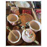 Flat of vintage porcelain pink rose blossoms w/
