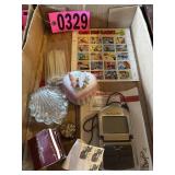 Flat of misc: glass trinket boxes, small zipties,