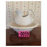 Vintage rooster ceramic wash pitcher & basin set,