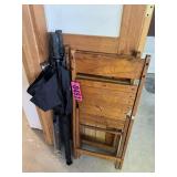 (2) Wood plank folding chairs and umbrellas