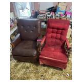 Leather rocker chair and red velevet rocker chair