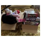 (2) Boxes of puzzles and plush toys