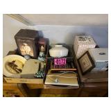 (3) Flats: Misc. decor, alarm clock, basket, body