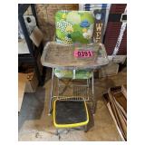 Vintage metal high chair and step stool