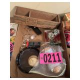 Flat of baseball, ashtray, Kraft cheese wooden