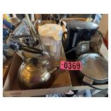 (2) Flats: Coffee maker, aluminum tea kettle,