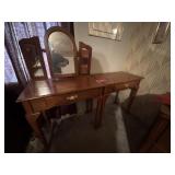 Wooden vanity table with triple mirror, drawers,