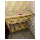 Painted floral console table with two drawers,