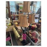 Three-light table lamp with beige shades