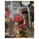 Decor lot: hurricane lamp with floral insert +