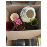 Box lot: vases, planters, ceramic containers,