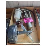 Box lot: paint spray gun with cup, grease gun,
