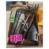 Box lot: Flashlight, funnel, drawer liner, misc.