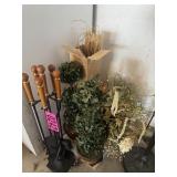 Fireplace tool set with artificial greenery and