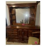 Bedroom suite: Large wooden dresser with mirror,
