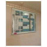 Large framed modern abstract wall art in teal,
